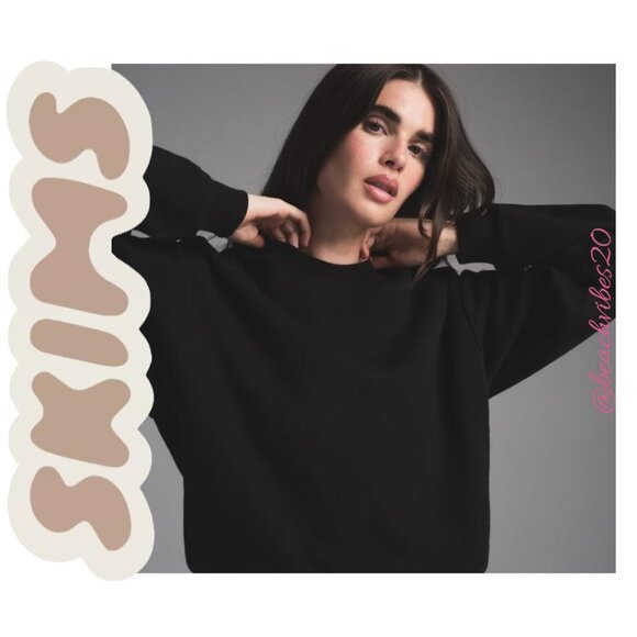 SKIMS Cotton Fleece Classic Crewneck Pullover Medium Onyx NWT - Picture 4 of 7